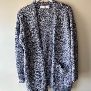 LOFT Rainbow and Gray Stitched Long Cardigan Sweater